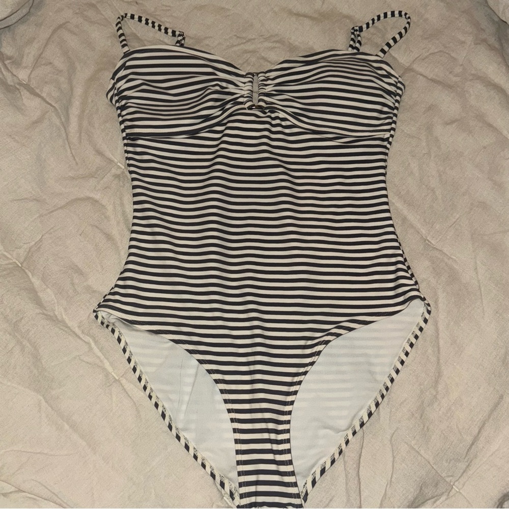 Old Navy Black and White Striped One Piece Swimsuit